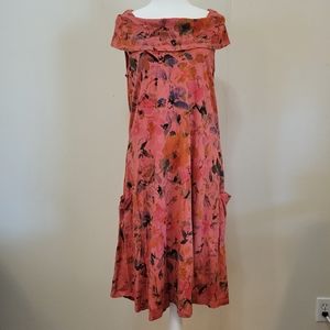 CMC Color Me Cotton Watercolor Botanical Midi Dress Size Medium
